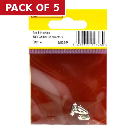 Solid Brass Ball Chain Connector, Nickel Plated, No.6 - Pack of 5