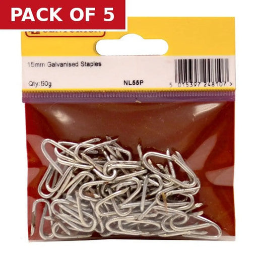 15mm Galv  Staples - Pack of 5