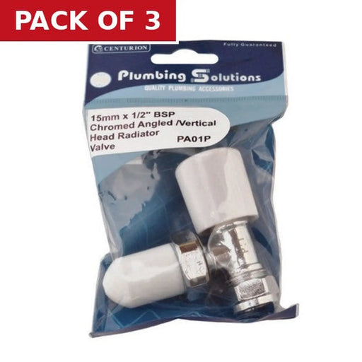 15mm x 1/2" BSP Chromed Angled /Vertical Head Radiator Valve - Pack of 3