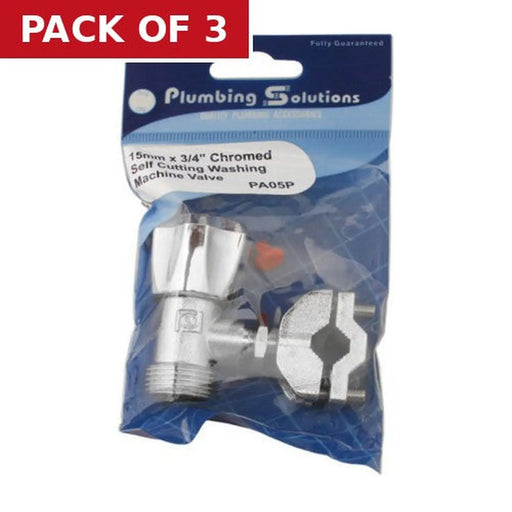 15mm Self Cutting Appliance Stop Valve - Chrome Plated - Pack of 3