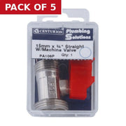 Straight 15mm x 3/4" BSP Appliance Stop Valve - Pack of 5
