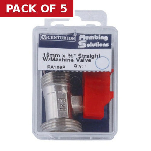 Straight 15mm x 3/4" BSP Appliance Stop Valve - Pack of 5