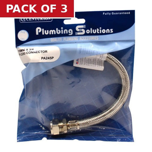 15mm x 3/4" BSP x 300mm Armoured Flexible Cable - Pack of 3