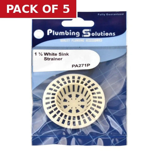 Sink Strainer - White Plastic - 1 1/2" - Pack of 5