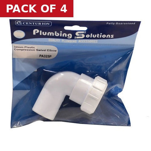 32mm Plastic Compression Swivel Elbow - Pack of 4
