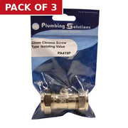 22mm Isolating Value - Screw Type Shut Off - Chrome - Pack of 3