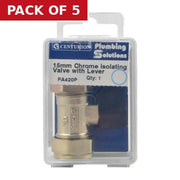 15mm Isolating Valve with Lever - Chrome - Pack of 5