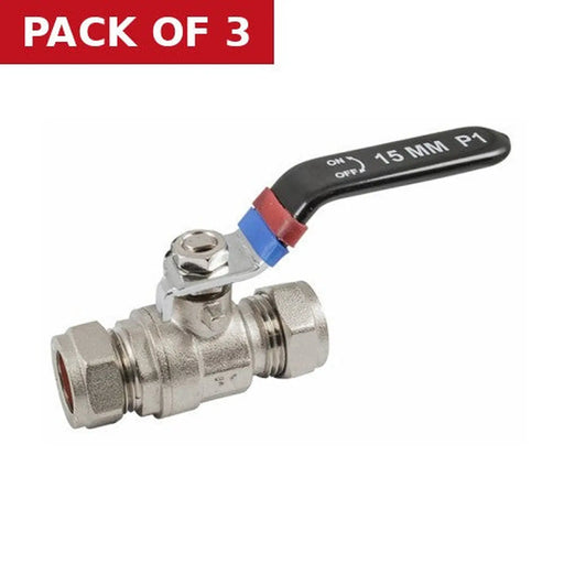 22mm Lever Ball Valve with Red/Blue ID Rings - Pack of 3