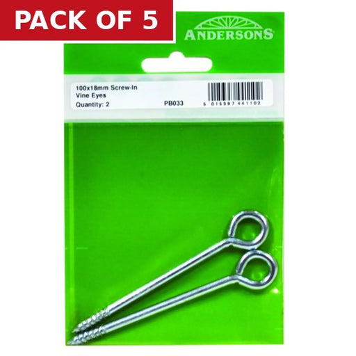 Screw In Steel Vine Eyes, 100mm x 18mm,  (Pack of 2) - Pack of 5