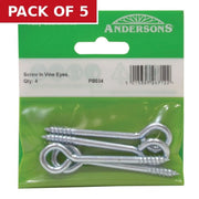 Screw In Steel Vine Eyes, 75mm x 12mm (Pack of 4) - Pack of 5