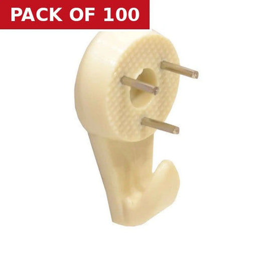30mm Plastic Hard Wall Picture Hooks - Pack of 100