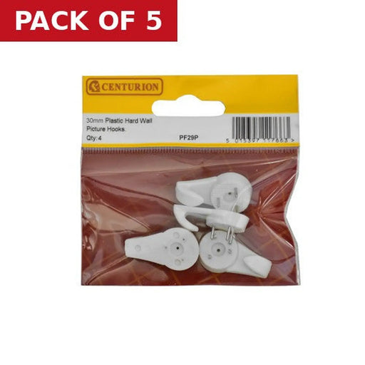 30mm Plastic Hard Wall Picture Hooks (Pack of 4) - Pack of 5