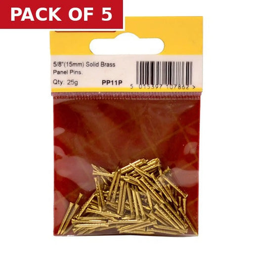 15mm Solid Brass Panel Pins (25g) - Pack of 5