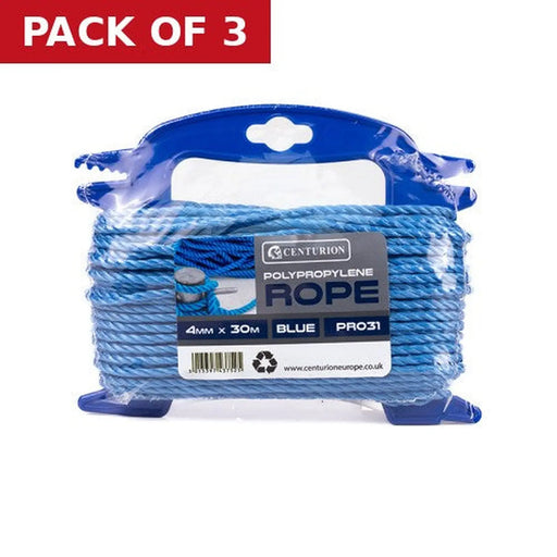 4mm x 30m Polypropylene Rope, Blue - Pack of 3