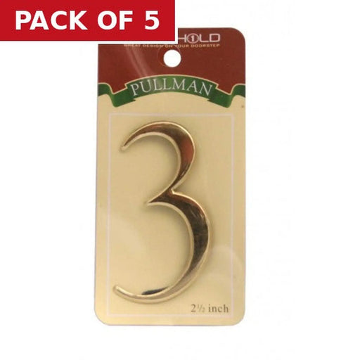2 1/2" Gold Effect Pullman Numeral 3 - Pack of 5