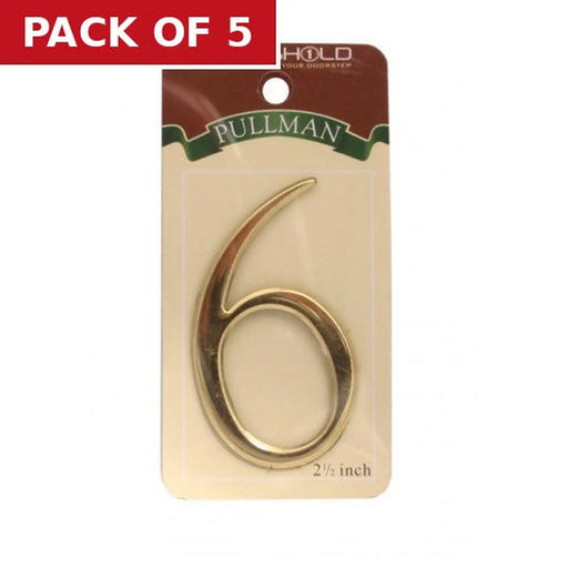 2 1/2" Gold Effect Pullman Numeral 6 - Pack of 5