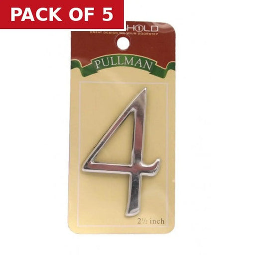 2 1/2" Silver Effect Pullman Numeral 4 - Pack of 5