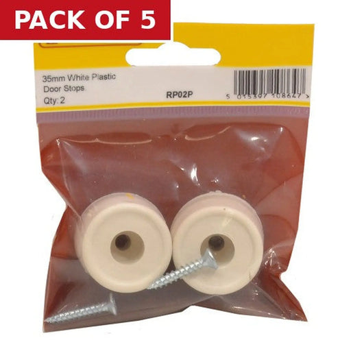 35mm White Plastic Door Stops (Pack of 2) - Pack of 5
