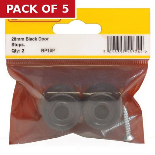 28mm Black Plastic Door Stop (Pack of 2) - Pack of 5