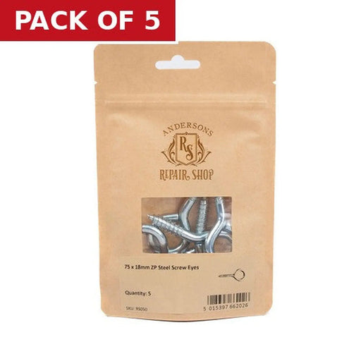 Repair Shop Zinc Plated Steel Screw Eye - 75 x 18mm - 5pk