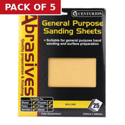 Abrasives Sandpaper Sheets, Extra Fine 00/240 Grit - Pack of 5