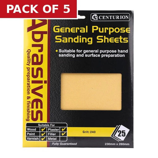 Abrasives Sandpaper Sheets, Extra Fine 00/240 Grit - Pack of 5