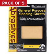 Abrasives Sandpaper Sheets, Medium 1½ / 100 grit - Pack of 5