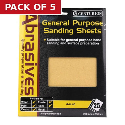 Abrasives Sandpaper Sheets, Coarse F2 / 80 grit - Pack of 5