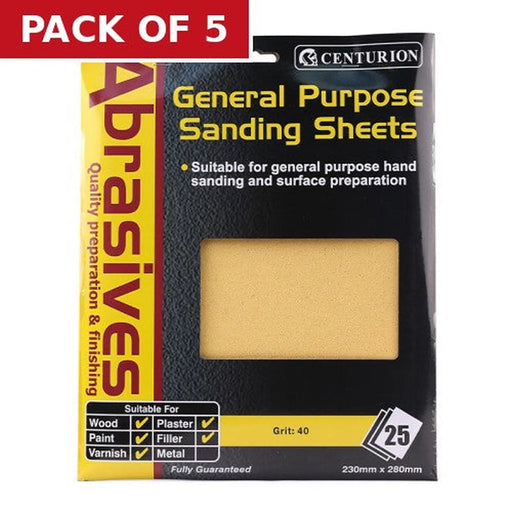 Abrasives Sandpaper Sheets, Extra Coarse 2½  / 40 Grit - Pack of 5