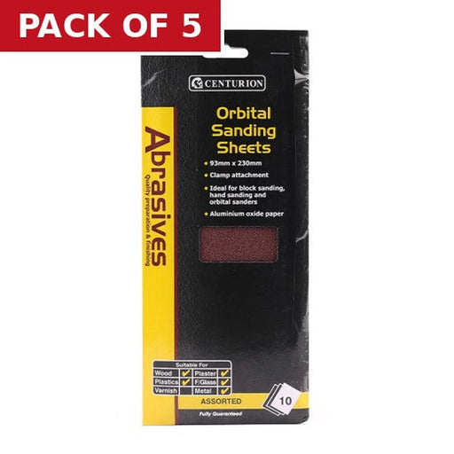 Abrasives Orbital Sanding Sheets, Assorted 93mm x 230mm (Pack of 10) - Pack of 5