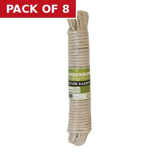 Waxed Cotton Sash Cord, 5mm x 12.5m (No 2) - Pack of 8