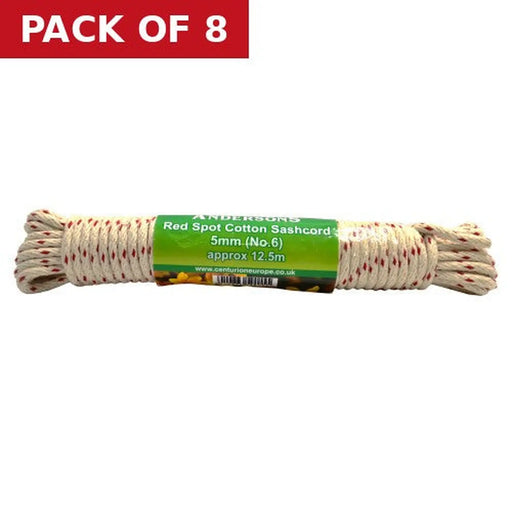 Red Spot Cotton Sash Cord, 5mm x 12.5m (No 6) - Pack of 8