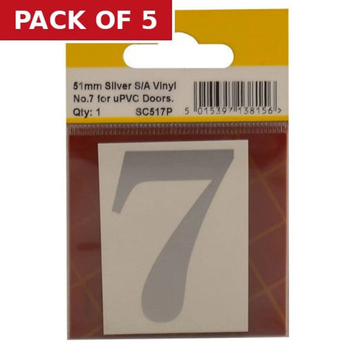 51mm Silver Traditional Oldstyle Font Vinyl Number 7 - Pack of 5