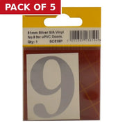 51mm Silver Traditional Oldstyle Font Vinyl Number 9 - Pack of 5