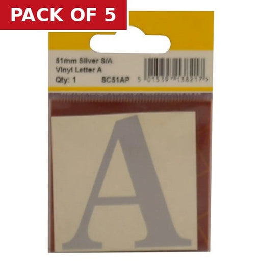 51mm Silver Traditional Oldstyle Font Vinyl Letter A - Pack of 5