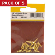 1/2" x 6 Slotted Brass Woodscrew - Countersunk Head - (Pack of 16) - Pack of 5