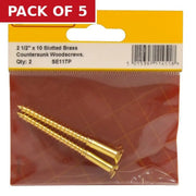 2 1/2" x 10 Slotted Brass Woodscrew - Countersunk Head - (Pack of 2) - Pack of 5