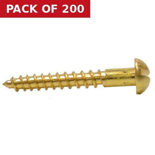 1" x 6 Slotted Round Head Woodscrew - Solid Brass - (200)