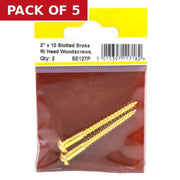 2" x 10 Slotted Round Head Woodscrew - Solid Brass - (Pack of 2) - Pack of 5