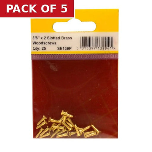 3/8" x 2 Slotted Brass Woodscrew - Countersunk Head - (Pack of 25) - Pack of 5