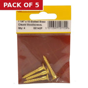 1 1/4" x 10 Slotted Brass Woodscrew - Countersunk Head - (Pack of 4) - Pack of 5