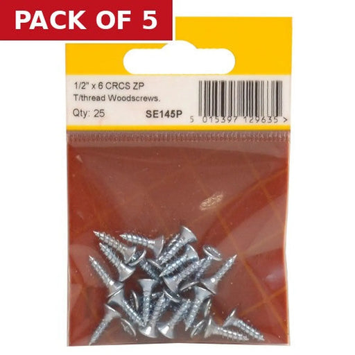 1/2" x 6 ZP Cross Recessed Hardened Twin Thread Woodscrews with - Pack of 5