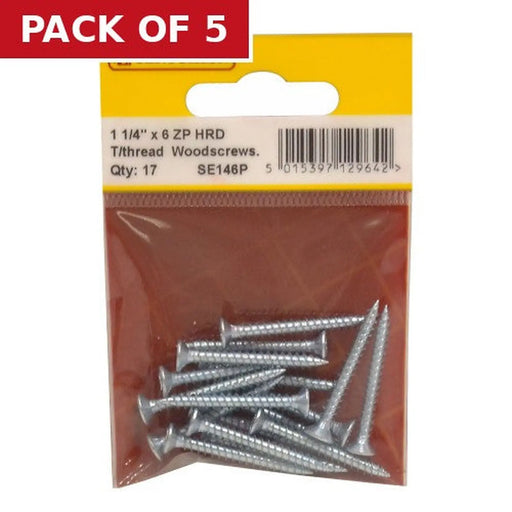 1 1/4" x 6 ZP Cross Recessed Hardened Twin Thread Woodscrews with - Pack of 5