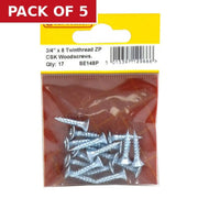 3/4" x 8 ZP Cross Recessed Hardened Twin Thread Woodscrews with - Pack of 5