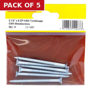 2 1/2" x 8 ZP Cross Recessed Hardened Twin Thread Woodscrews with - Pack of 5