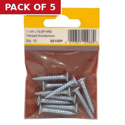 1 1/4" x 10 ZP Cross Recessed Hardened Twin Thread Woodscrews with - Pack of 5