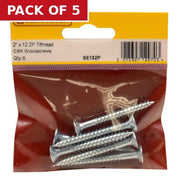 2" x 12 ZP Cross Recessed Hardened Twin Thread Woodscrews with - Pack of 5