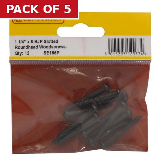 1 1/4" x 8 Pozi Black Round Head Woodscrews (Pack of 12) - Pack of 5
