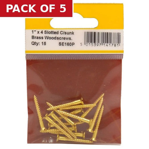 1" x 4 Slotted Brass Woodscrew - Countersunk Head - (Pack of 15) - Pack of 5