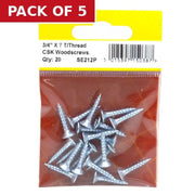 3/4" x 7 ZP Cross Recessed Hardened Twin Thread Woodscrews with - Pack of 5